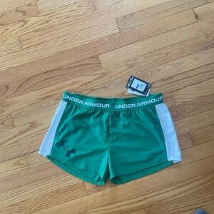 Under Armour Girls Green Athletic Shorts with White Panels